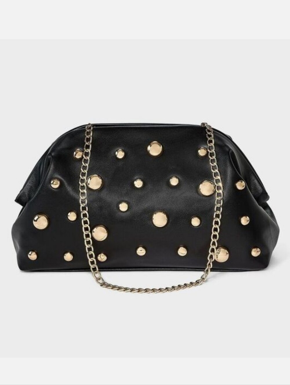 NWT! A New Day, Black Studded Chain-Handle Clutch, Black/Gold, MSRP $30